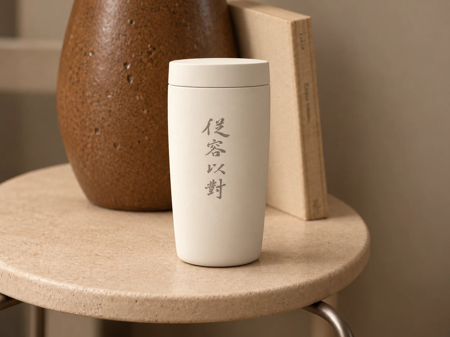 Application inspiration: 从容以对 on a white travel tumbler