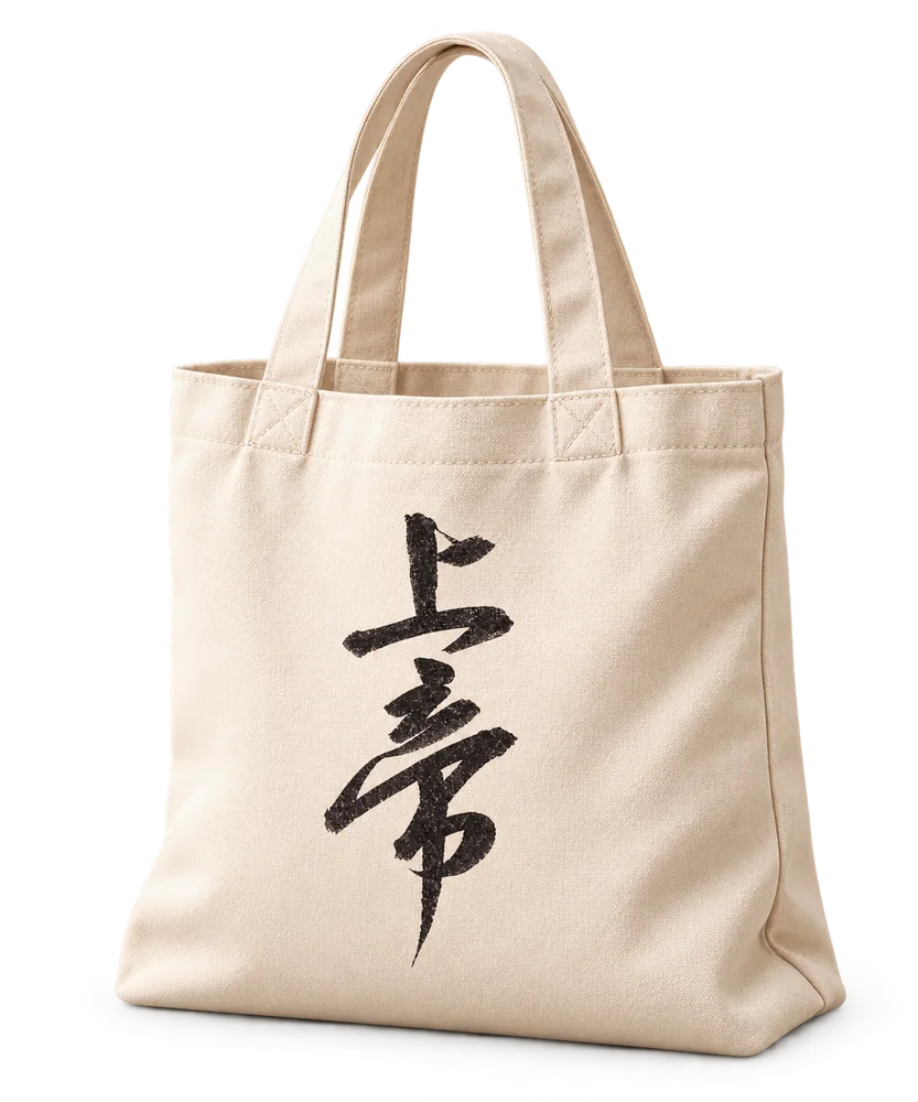 Tote bag with original handwritten 上帝 calligraphy