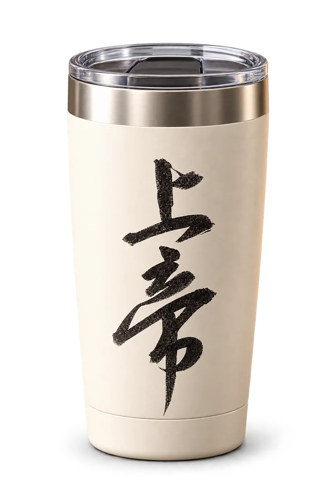 Insulated tumbler with original handwritten 上帝 calligraphy